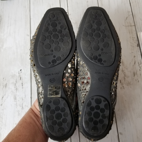 Jimmy Choo Leather Perforated Jeweled Flats - Picture 9 of 11